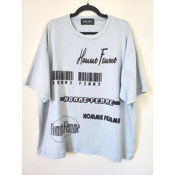 Homme Femme Blue Logo Graphic T-Shirt Mens XXL Oversized Streetwear z○ - Picture 8 of 8